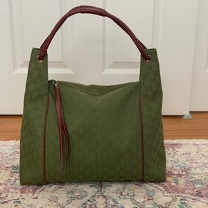 Gucci green/monogram canvas hobo bag